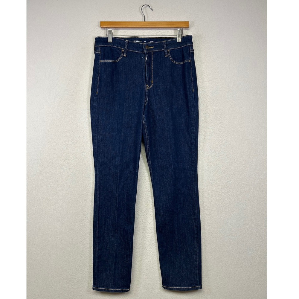Classic Minimalist Old Navy Women 10 Dark Indigo High Rise Straight‎ Leg Jeans